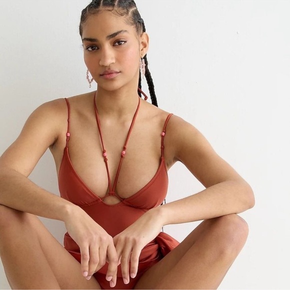 J. Crew Strappy Plunge with Beads One-piece Swimsuit Black Size 4 NWT - Picture 2 of 12